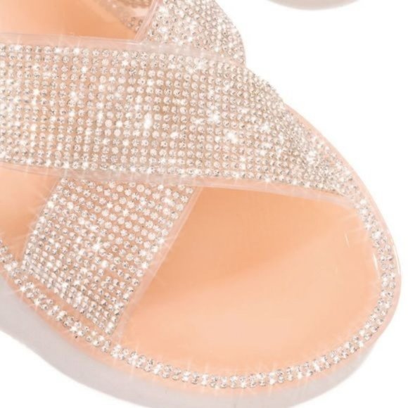 NEW Embellished Criss Cross Jelly Slides in Nude - Picture 2 of 7